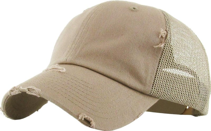 KBETHOS KBE-VM KHK Vintage Washed Cotton Baseball Cap, Khaki - Image 1